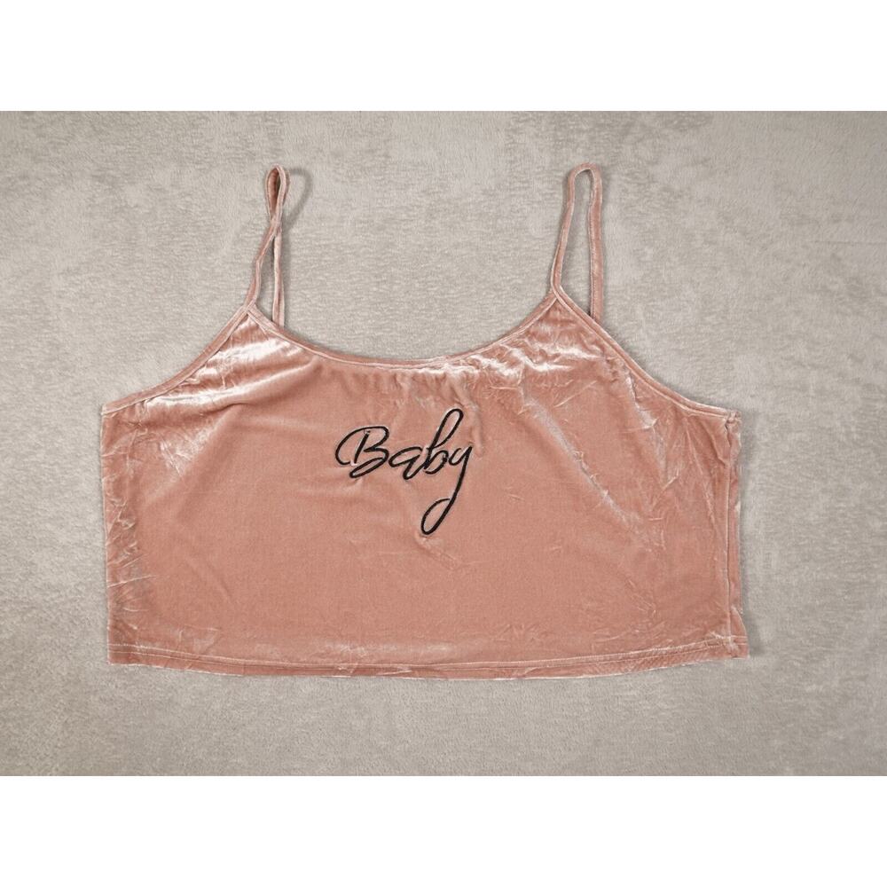 Baby Womens Pink Velvet Cropped Top Spaghetti Strap Solid Size 14